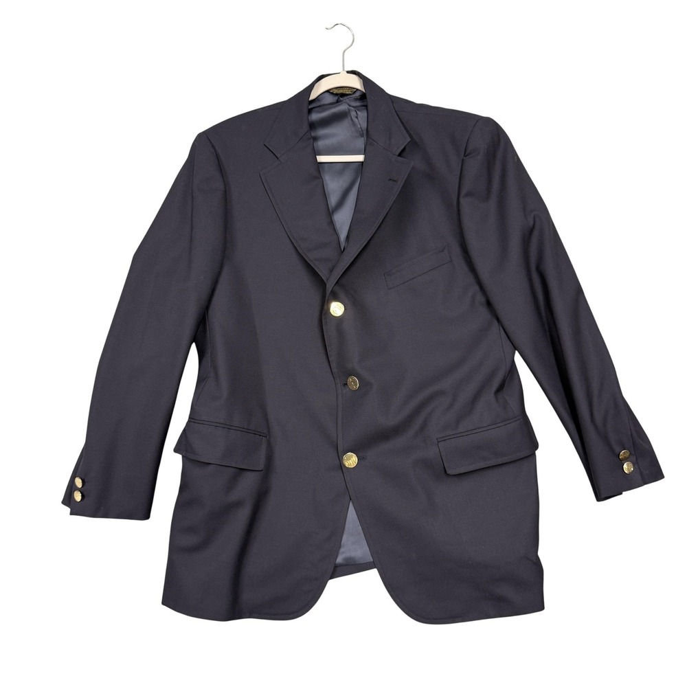 Southwick Blazer Mens 44 Blue Three Button Gold Button Sport Coat Jacket USA